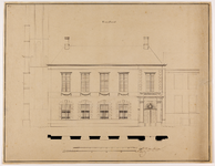 214763 Opstand en plattegrond van de voorgevel voor het te bouwen Leesmuseum aan het Munsterkerkhof te Utrecht, volgens ...